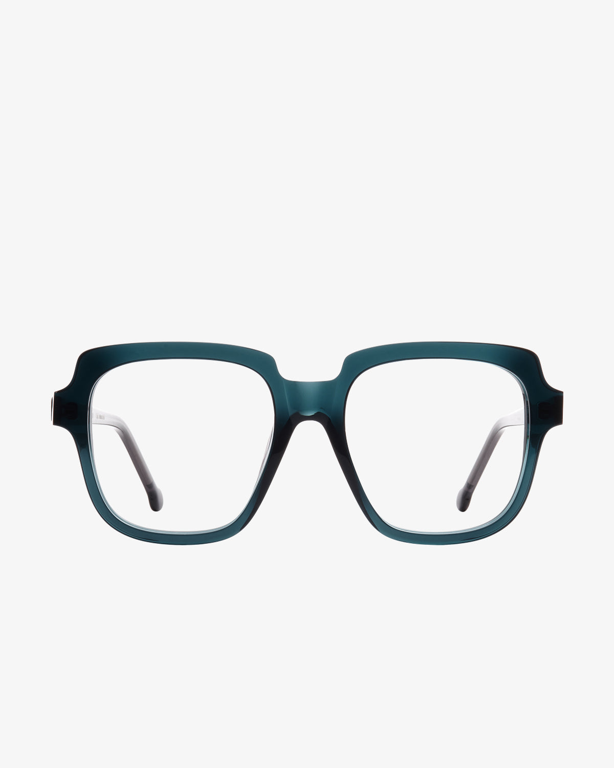green plastic rectangle eyeglasses by Marie-Sophie Dion model Andrews, front view, lunettes de vue rectangle couleur vert