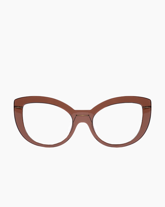 brown plastic cat eyeglasses by Monogram Marie-Sophie Dion model Abid, front view, lunettes de vue chat couleur Brun