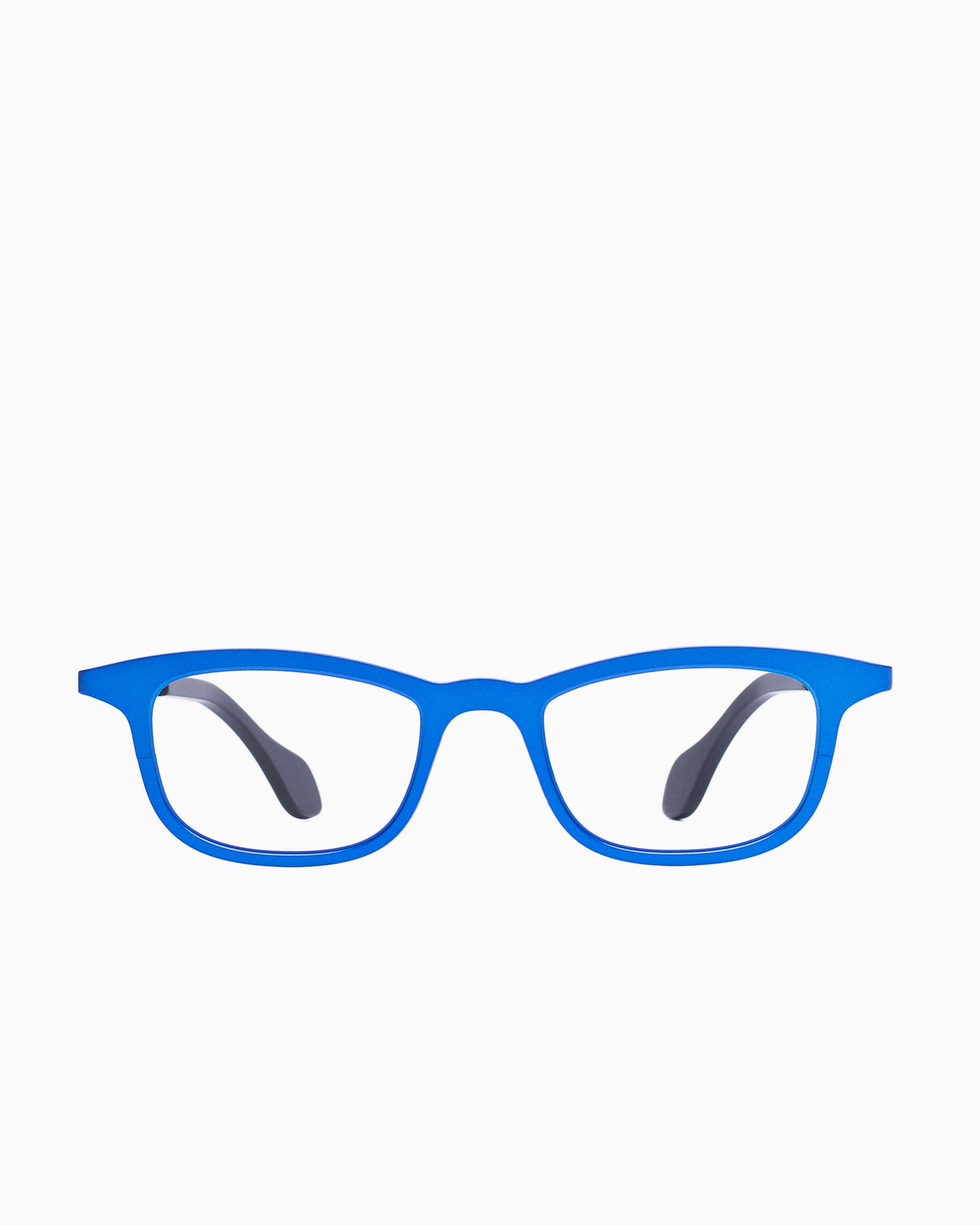 blue metal rectangle eyeglasses by Theo model Mille+22, front view, lunettes de vue rectangle couleur Bleu