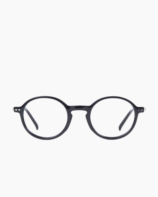 black plastic round eyeglasses by Evolve model Jason, front view, lunettes de vue rond couleur Noir