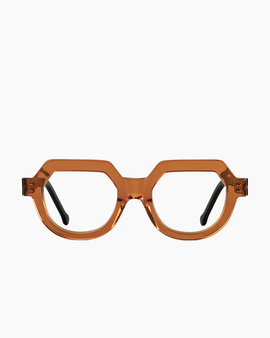 orange plastic round eyeglasses by Marie-Sophie Dion model Andrey, front view, lunettes de vue rond couleur Orange