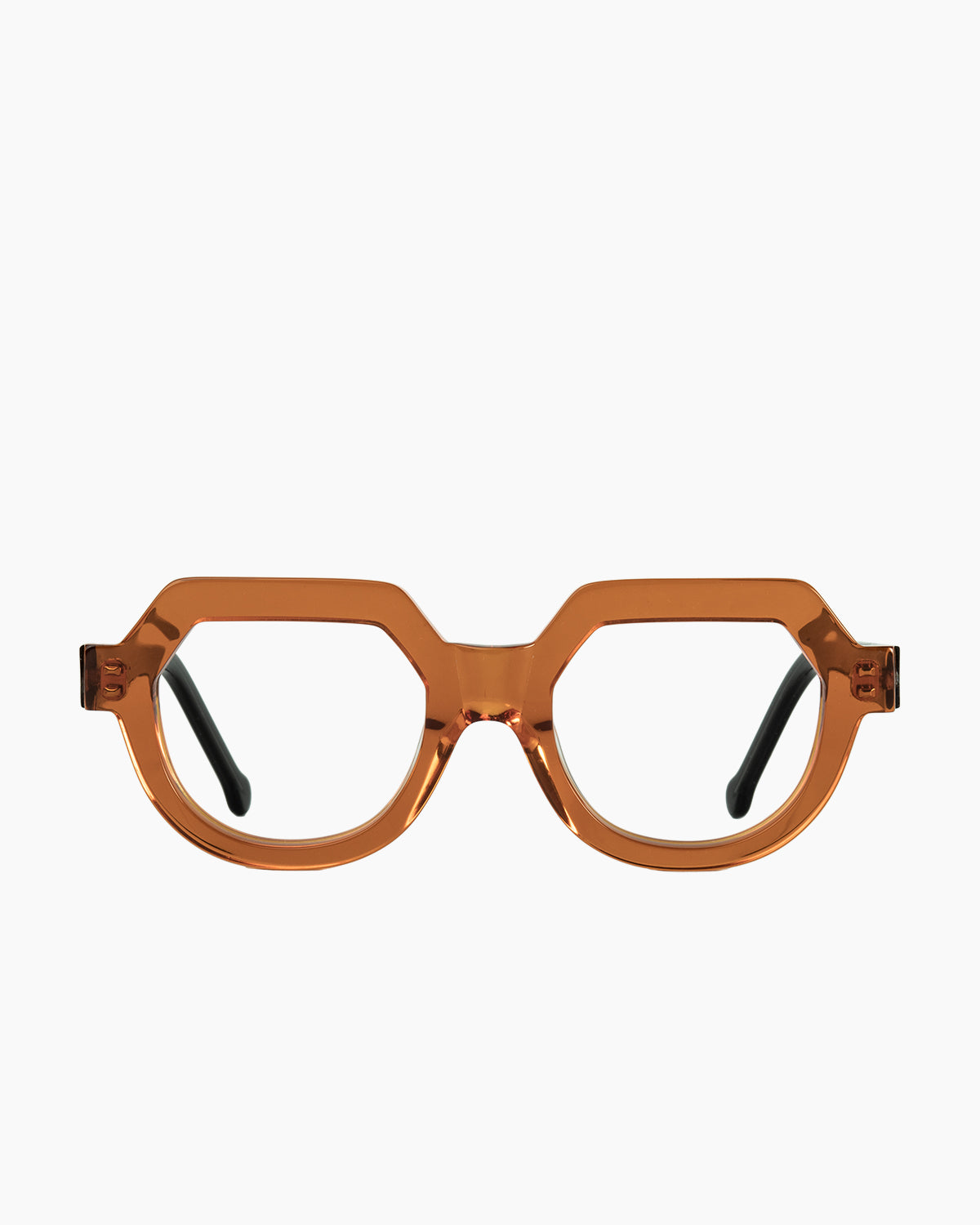 orange plastic round eyeglasses by Marie-Sophie Dion model Andrey, front view, lunettes de vue rond couleur Orange