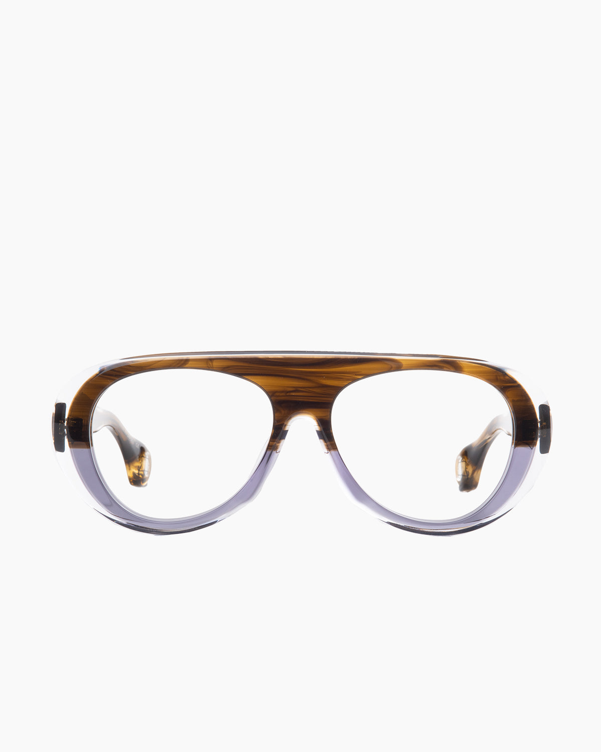 brown plastic aviator eyeglasses by Blake Kuwahara model durrell, front view, lunettes de vue aviateur couleur brun