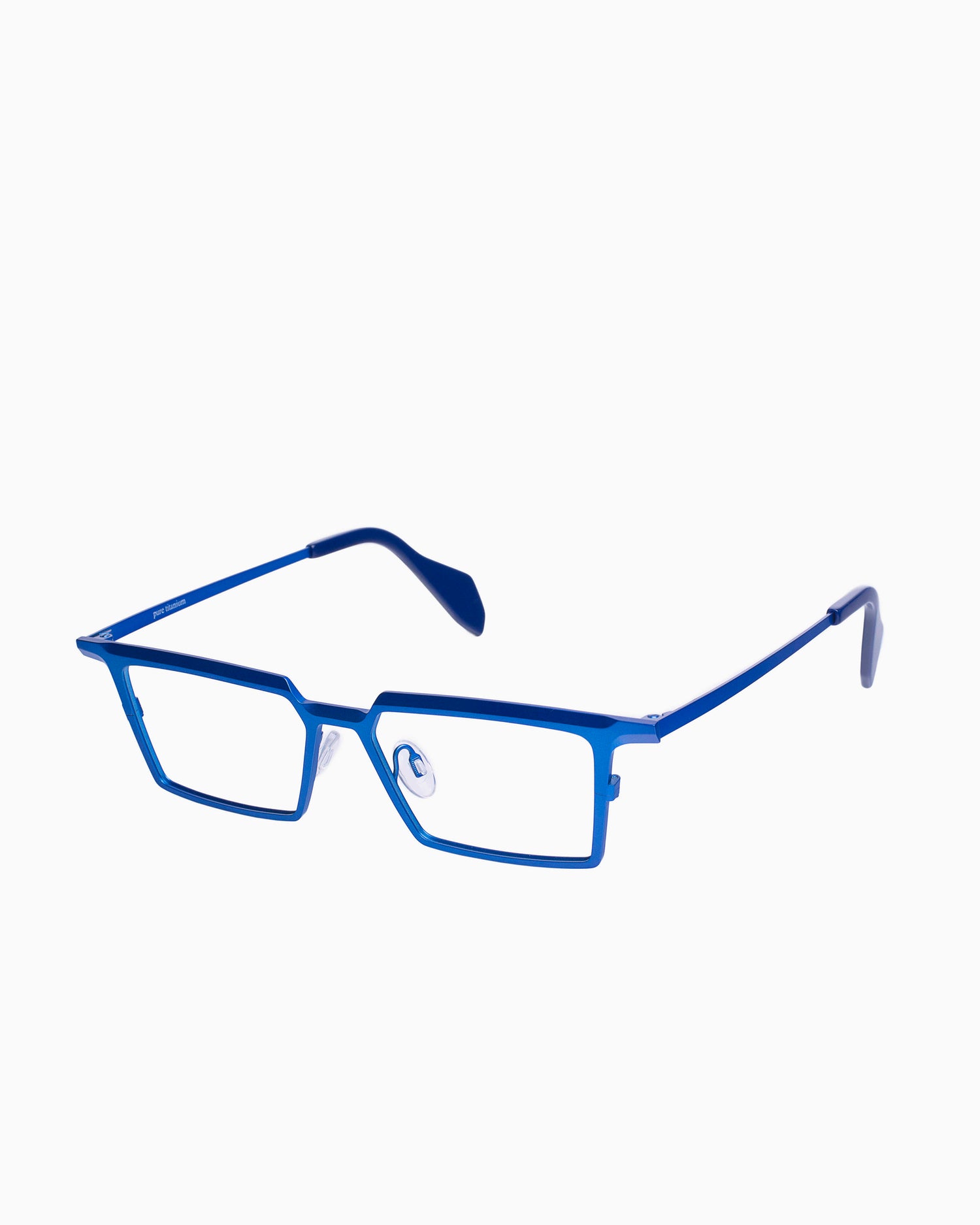 blue metal rectangle eyeglasses by Theo model emerald , front view, lunettes de vue rectangle couleur Bleu
