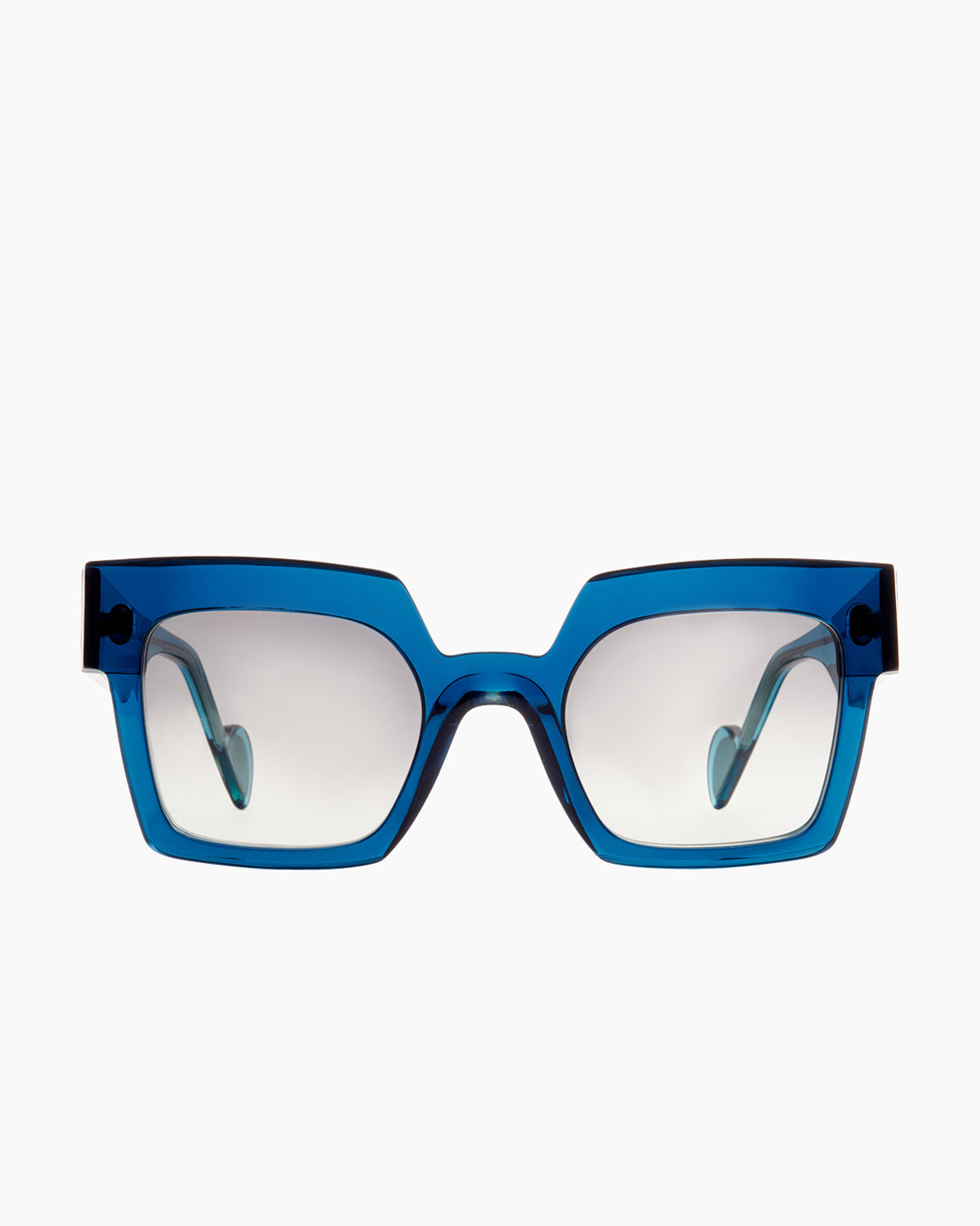 blue plastic rectangle  sunglassesby Anne et Valentin model Stone, front view, lunettes de vue rectangle couleur Bleu