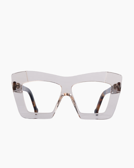 pink, beige plastic rectangle eyeglasses by Marie-Sophie Dion model Archer, front view, lunettes de vue rectangle couleur rose, beige