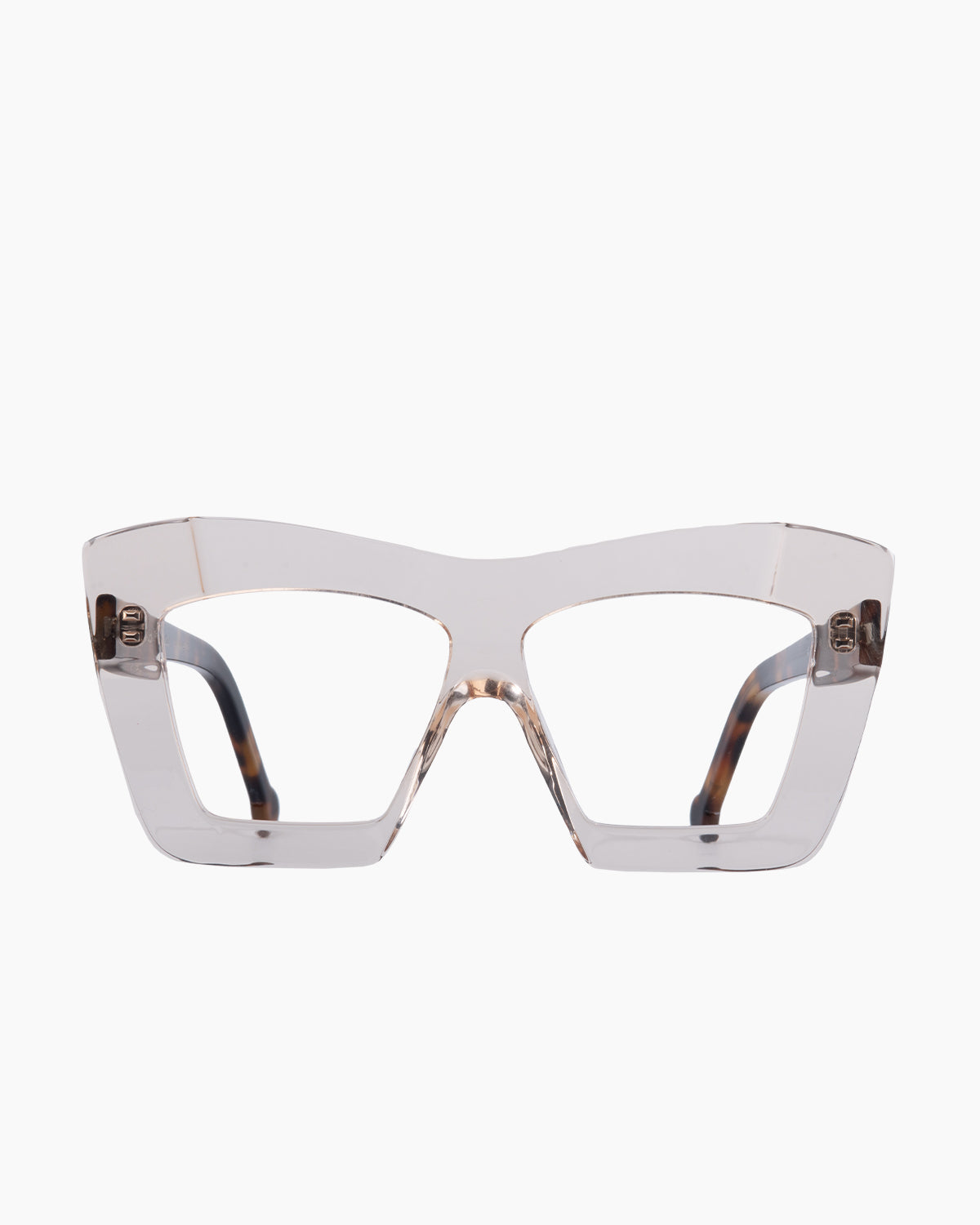 pink, beige plastic rectangle eyeglasses by Marie-Sophie Dion model Archer, front view, lunettes de vue rectangle couleur rose, beige