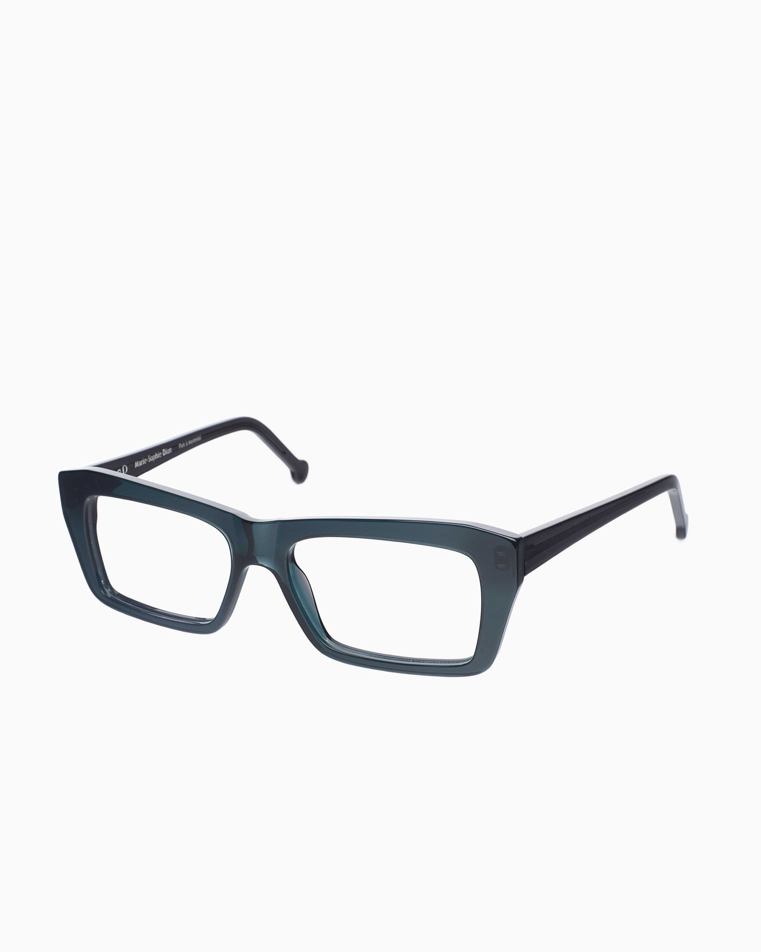 green plastic rectangle eyeglasses by Marie-Sophie Dion model Zakaib, front view, lunettes de vue rectangle couleur Vert