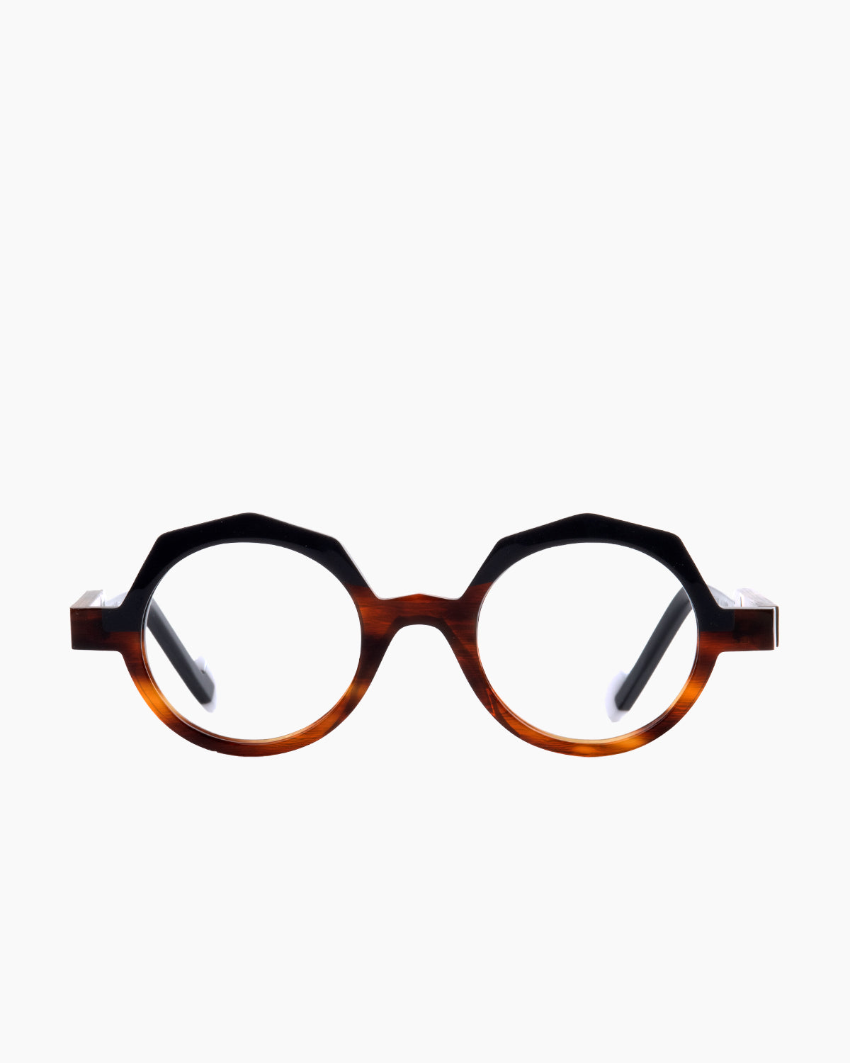 tortoise plastic round eyeglasses by Anne et Valentin model lock, front view, lunettes de vue rond couleur écaille de tortue