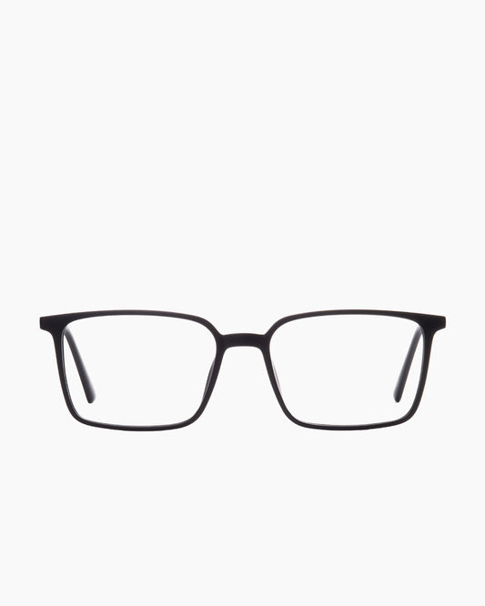 black plastic rectangle eyeglasses by Evolve model El2, front view, lunettes de vue rectangle couleur noir
