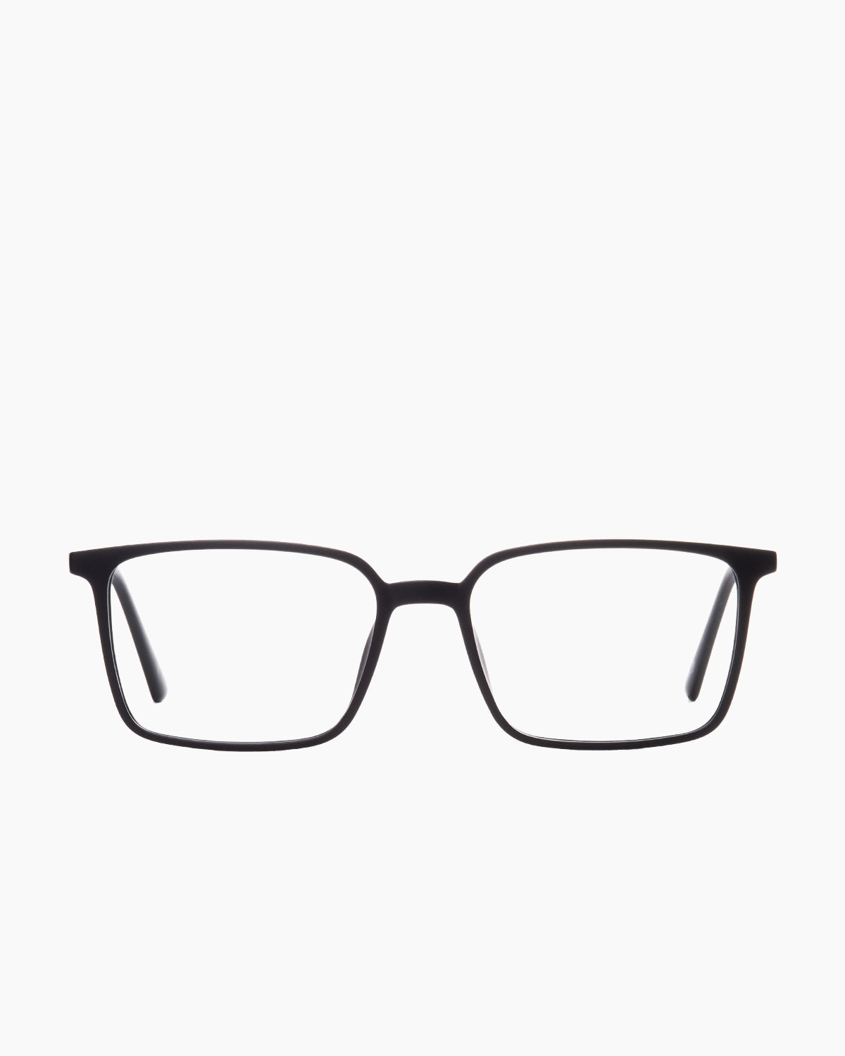 black plastic rectangle eyeglasses by Evolve model El2, front view, lunettes de vue rectangle couleur noir
