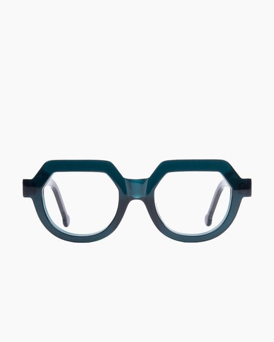 green plastic round eyeglasses by Marie-Sophie Dion model Andrey, front view, lunettes de vue rond couleur Vert
