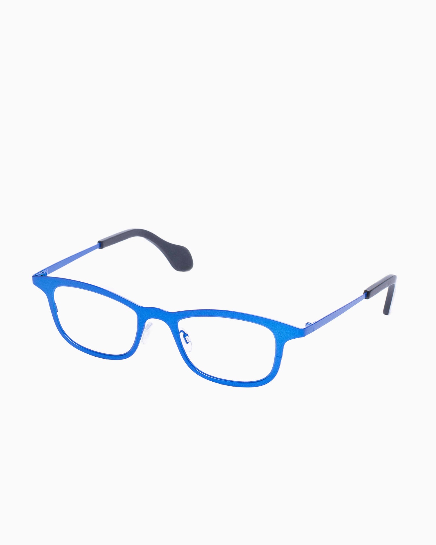 blue metal rectangle eyeglasses by Theo model Mille+22, front view, lunettes de vue rectangle couleur Bleu