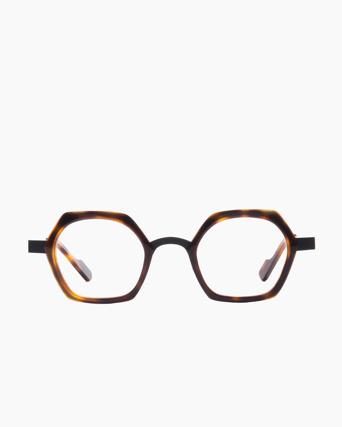tortoise metal hexagon eyeglasses by Anne et Valentin model Foryou, front view, lunettes de vue hexagone couleur Écaille de tortue
