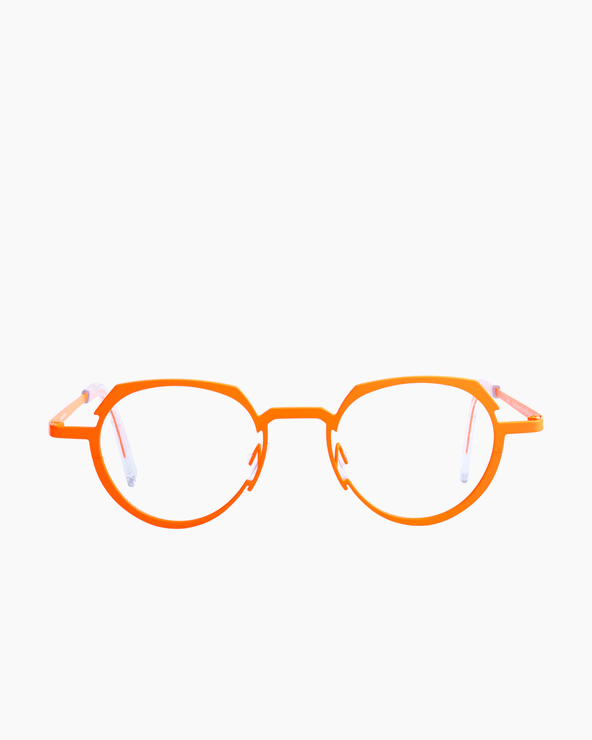 orange metal round eyeglasses by Theo model RECEIVER, front view, lunettes de vue rond couleur Orange