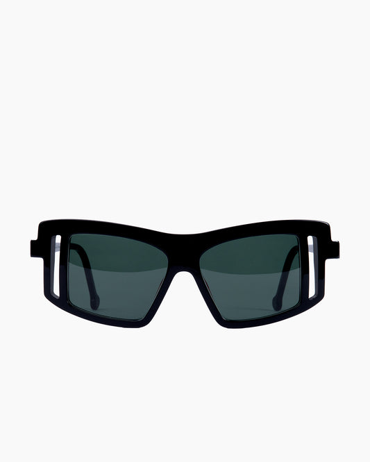 black plastic rectangle sunglassesby Marie-Sophie Dion model AndSun, front view, lunettes de vue rectangle couleur Noir