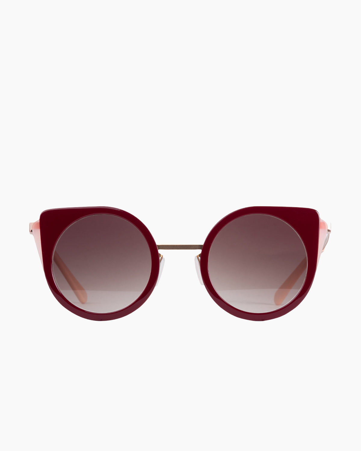burgundy metal round  sunglassesby Gamine model CatS, front view, lunettes de vue rond couleur bourgogne