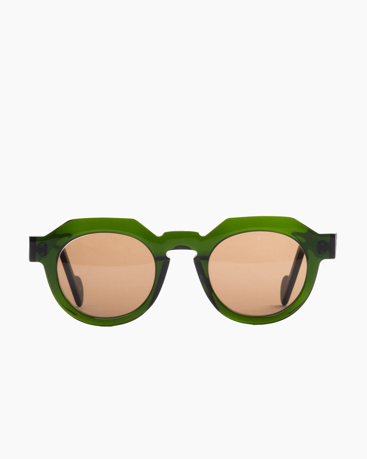 green plastic round  sunglassesby Anne et Valentin model Serge, front view, lunettes de vue rond couleur vert