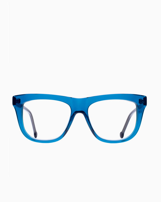 blue plastic rectangle eyeglasses by Marie-Sophie Dion model Pepin, front view, lunettes de vue rectangle couleur Bleu