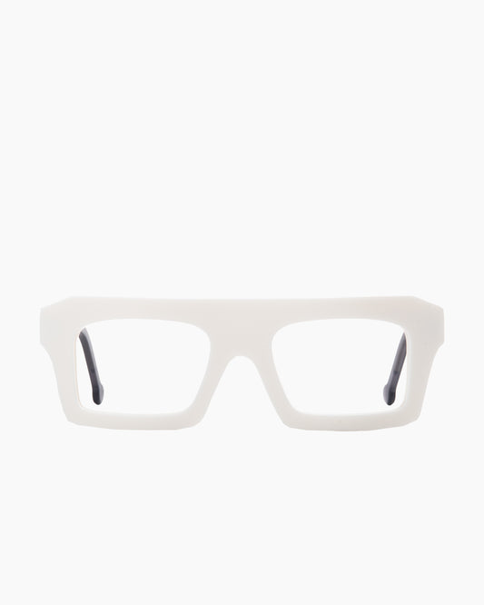 white plastic rectangle eyeglasses by Marie-Sophie Dion model Boutros, front view, lunettes de vue rectangle couleur blanc