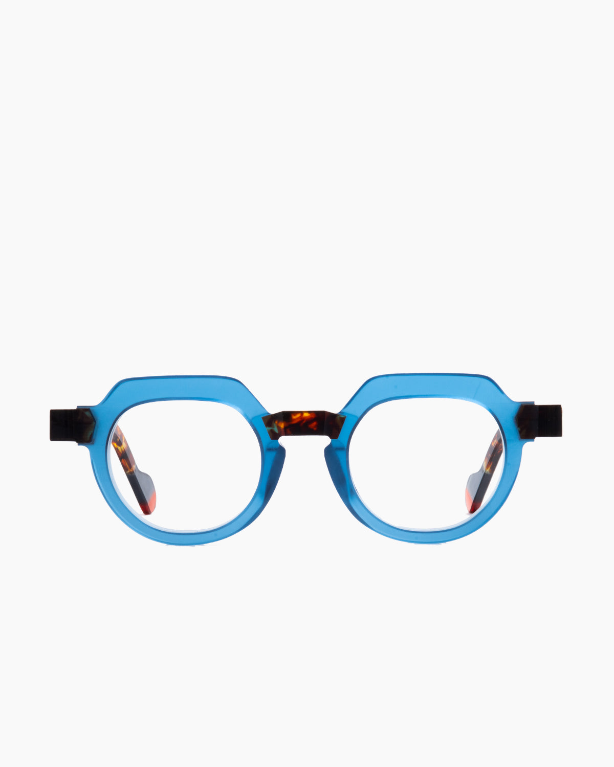 blue plastic round eyeglasses by Anne et Valentin model raw6, front view, lunettes de vue rond couleur Bleu