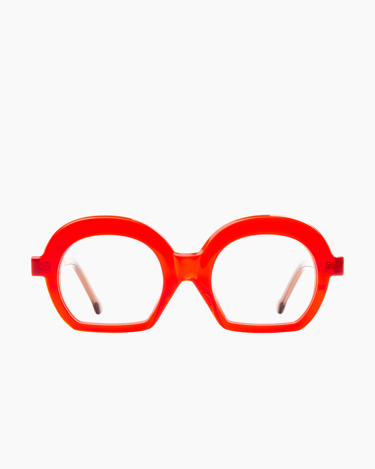orange plastic oval eyeglasses by Marie-Sophie Dion model Diroma, front view, lunettes de vue ovale couleur orange