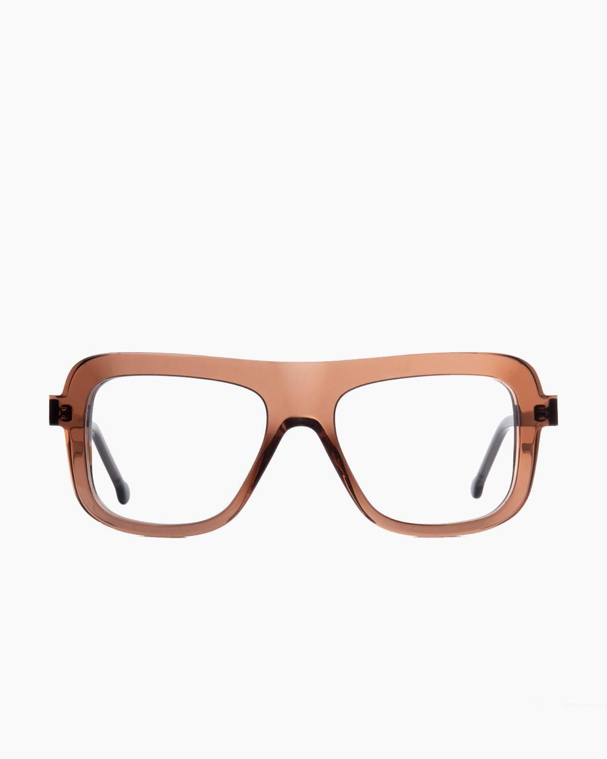 brown plastic aviator eyeglasses by Marie-Sophie Dion model Serge, front view, lunettes de vue aviateur couleur brun