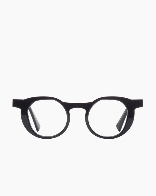 black plastic round eyeglasses by Gamine model Savamala, front view, lunettes de vue rond couleur noir
