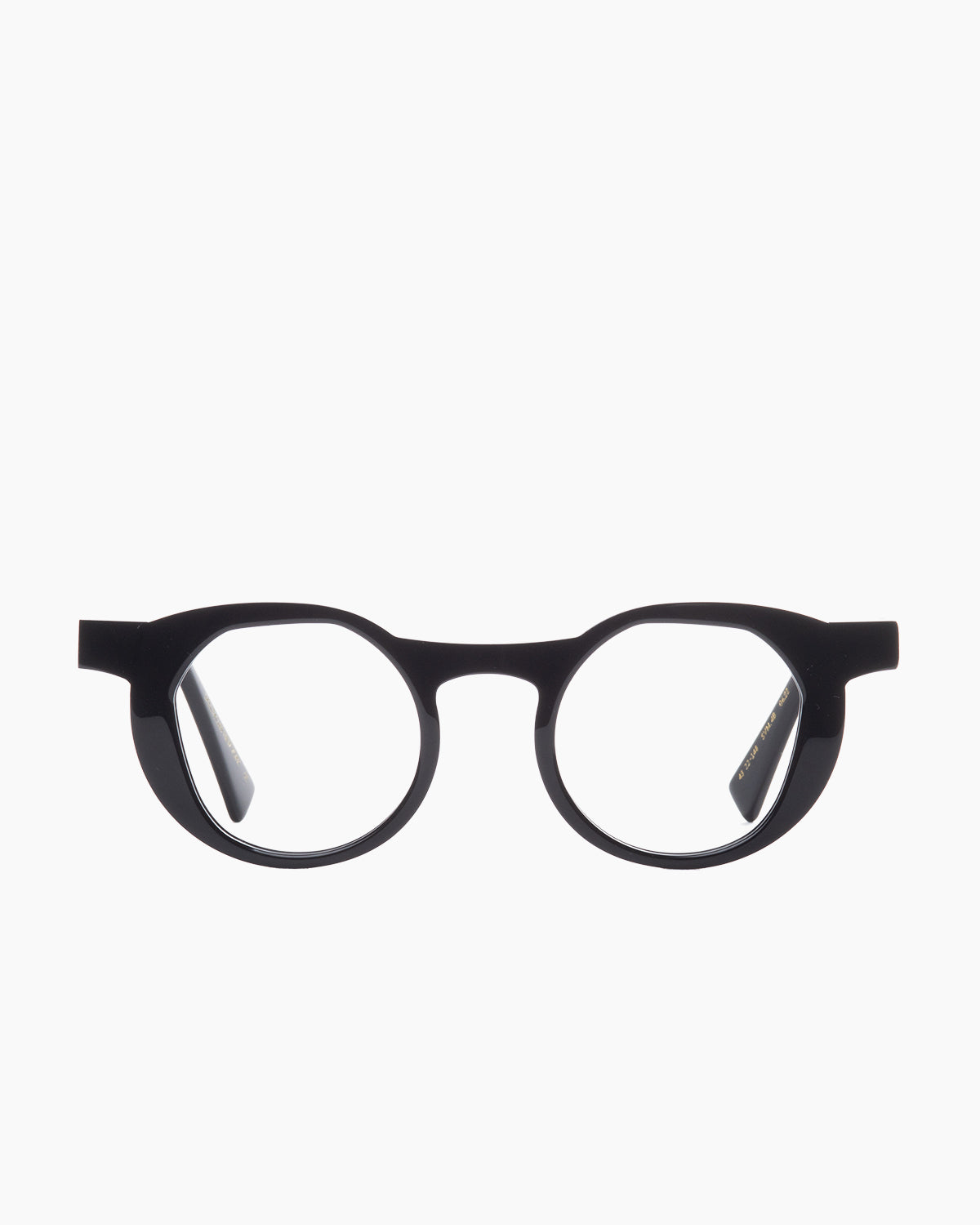 black plastic round eyeglasses by Gamine model Savamala, front view, lunettes de vue rond couleur noir