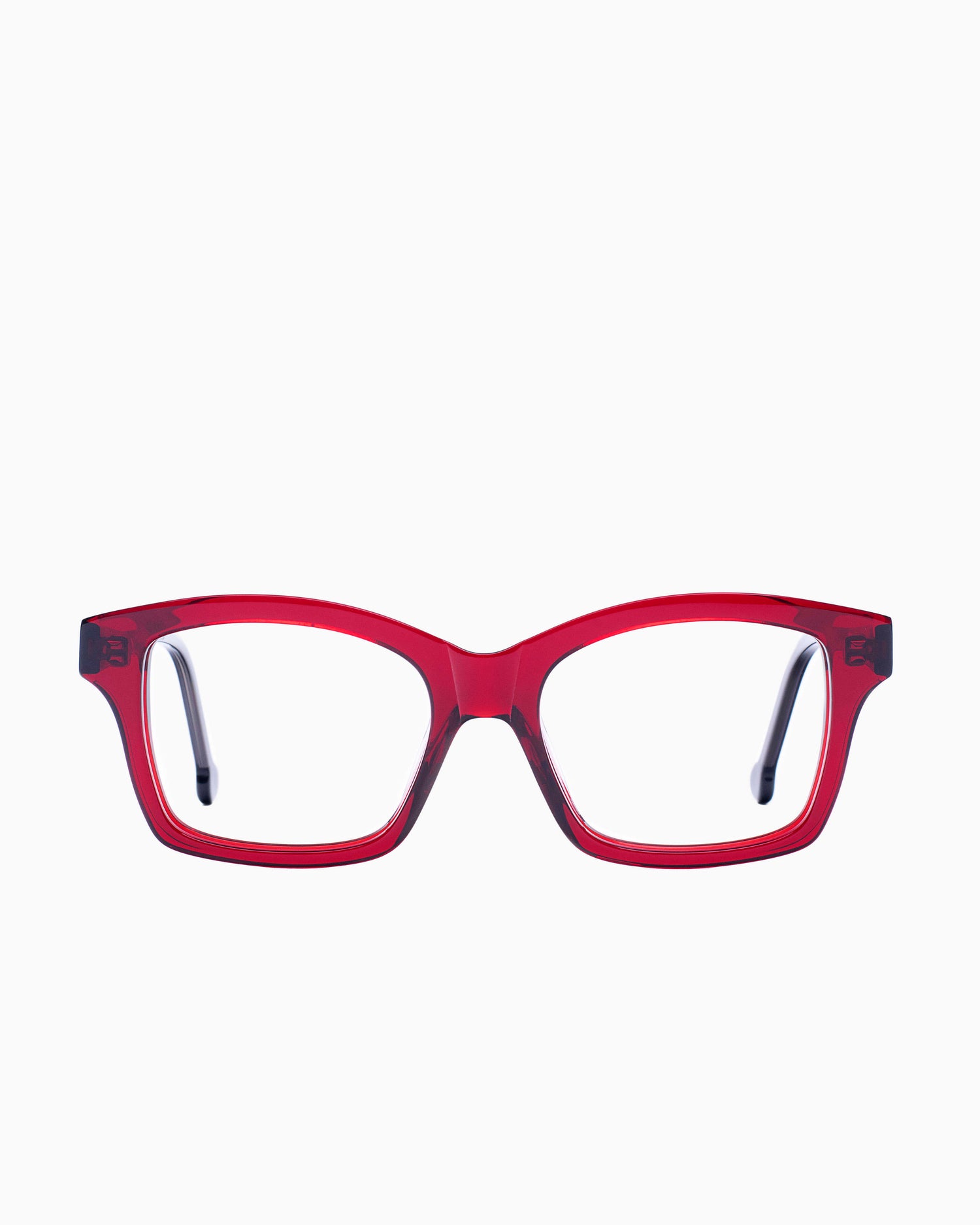 burgundy plastic butterfly eyeglasses by Marie-Sophie Dion model Giguere, front view, lunettes de vue papillon couleur bourgogne