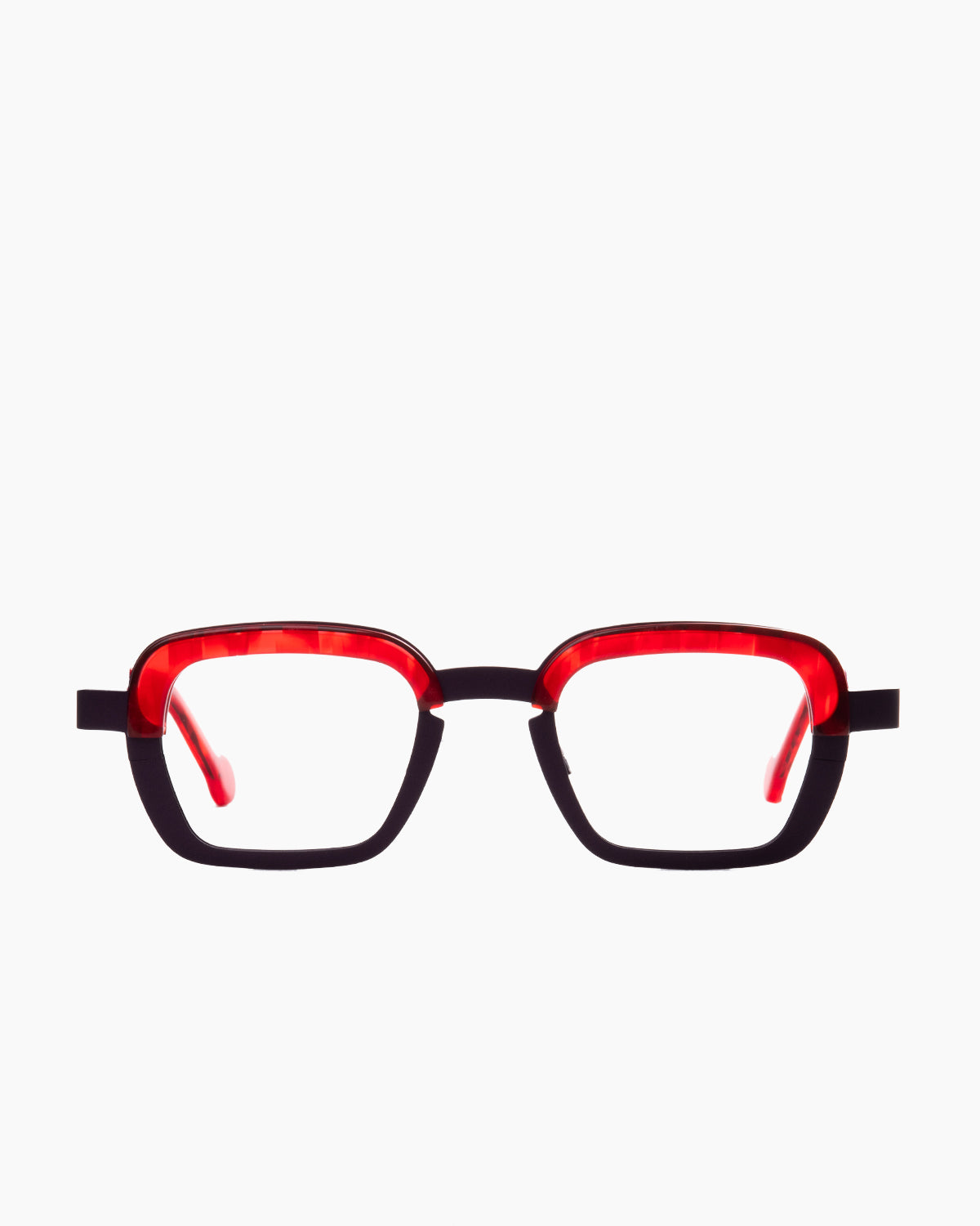 purple metal rectangle eyeglasses by Theo model Parachute, front view, lunettes de vue rectangle couleur violet