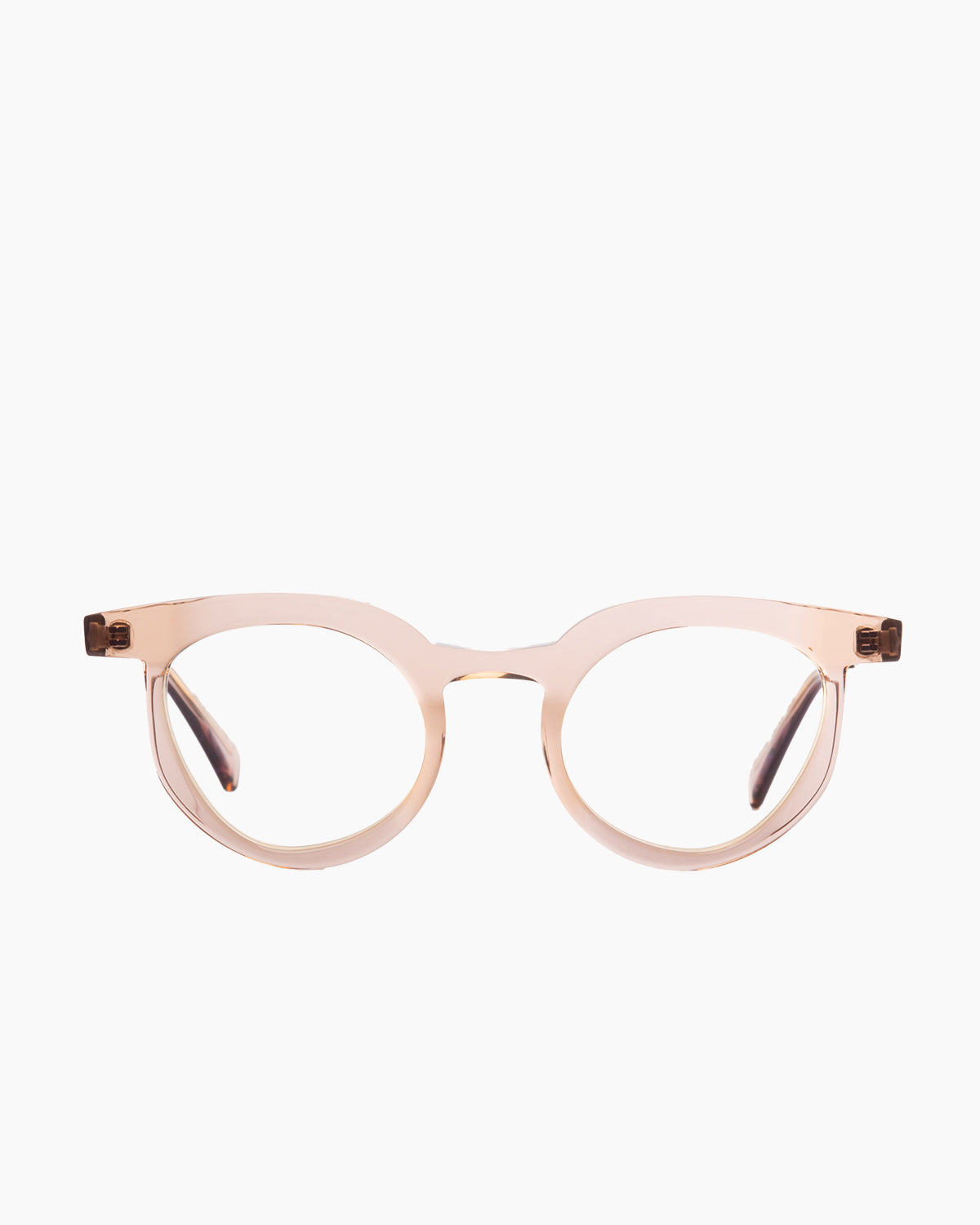 beige plastic cat eyeglasses by Gamine model st jean cap ferrat, front view, lunettes de vue chat couleur beige