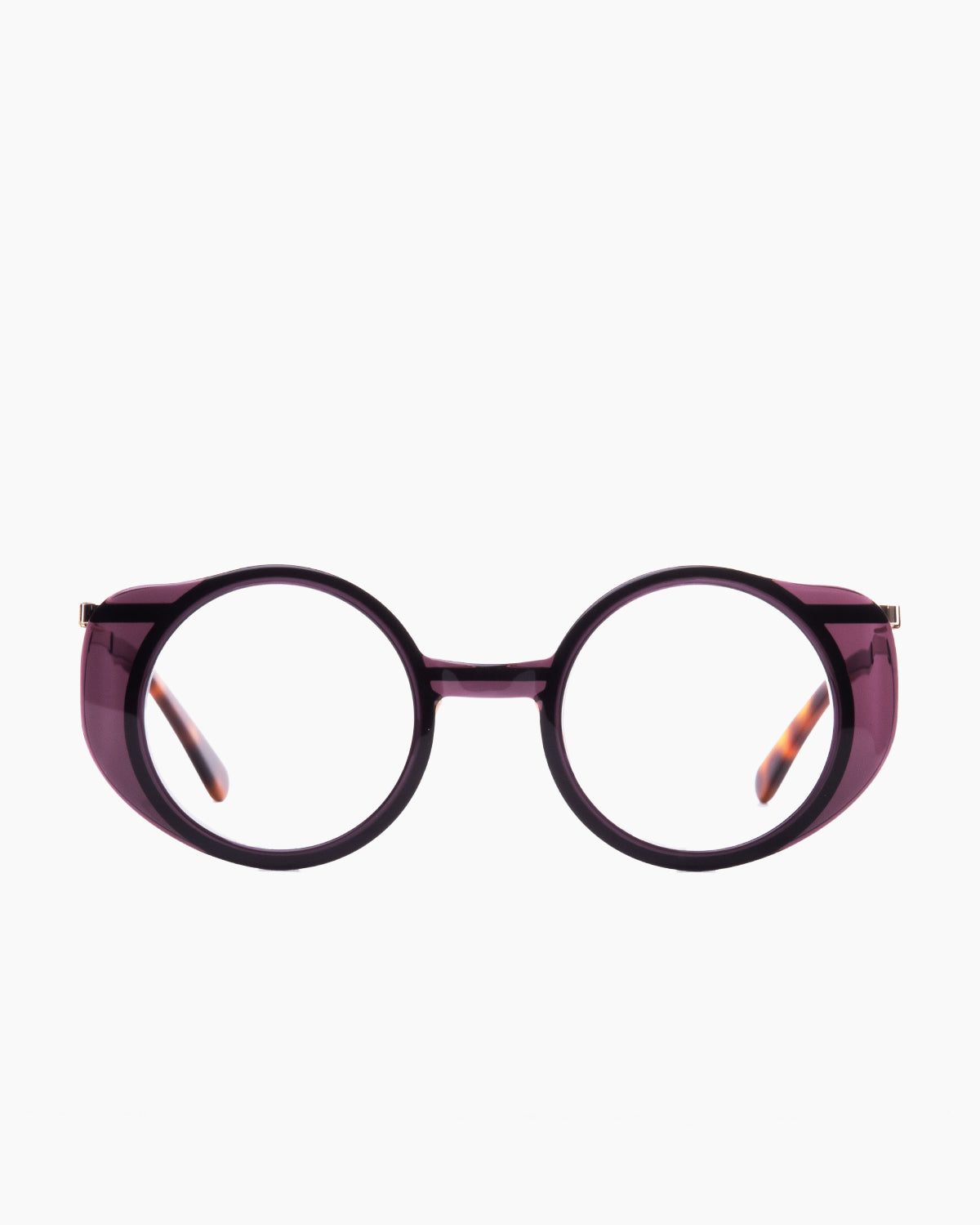 purple metal round eyeglasses by Gamine model MaskSödermalm, front view, lunettes de vue rond couleur violet