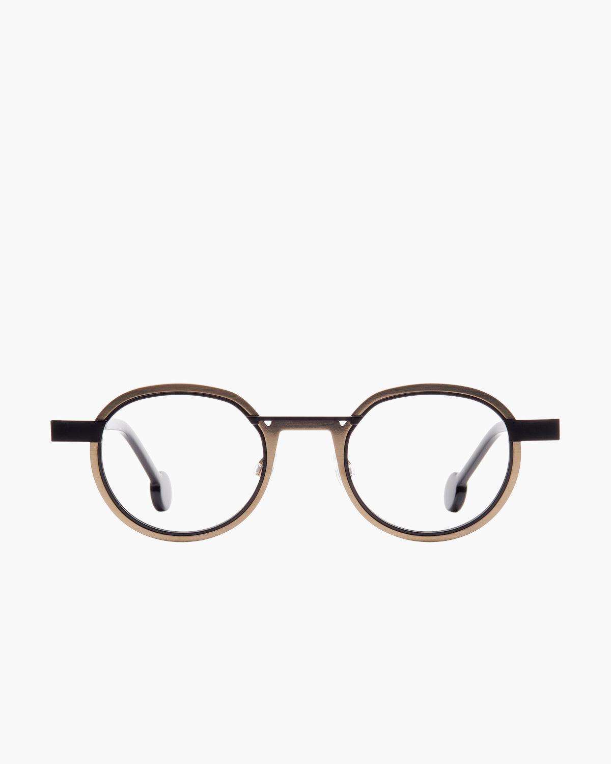 gold metal oval eyeglasses by Anne et Valentin model wellseen, front view, lunettes de vue ovale couleur or