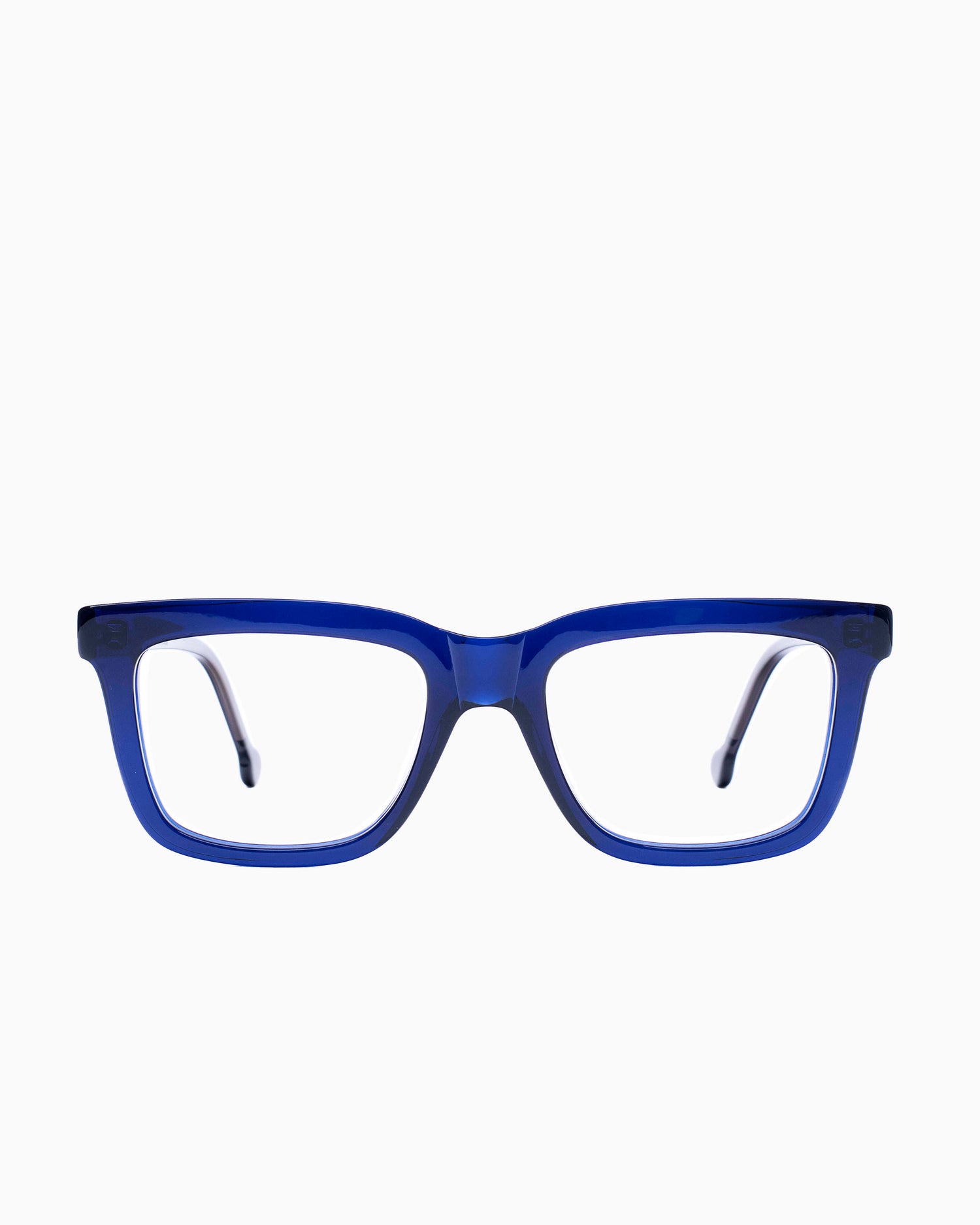 blue plastic rectangle eyeglasses by Marie-Sophie Dion model Laflamme, front view, lunettes de vue rectangle couleur Bleu
