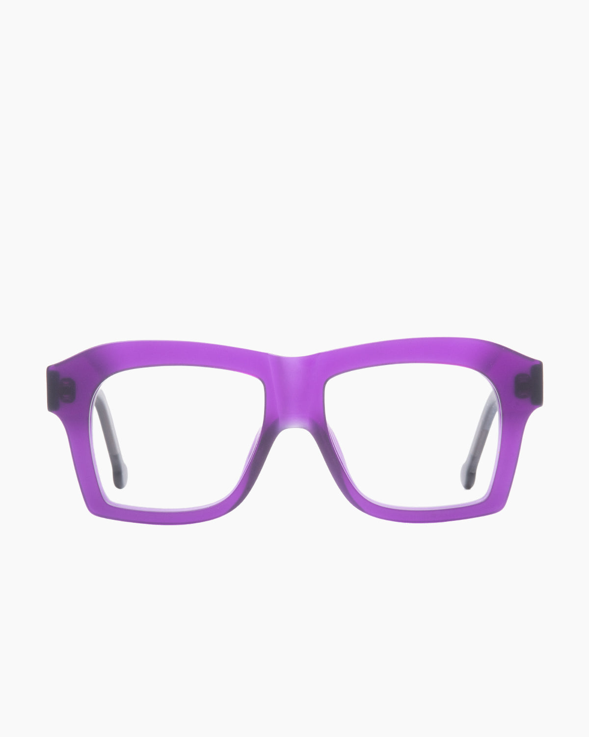 purple plastic rectangle eyeglasses by Marie-Sophie Dion model Dussault, front view, lunettes de vue rectangle couleur Violet