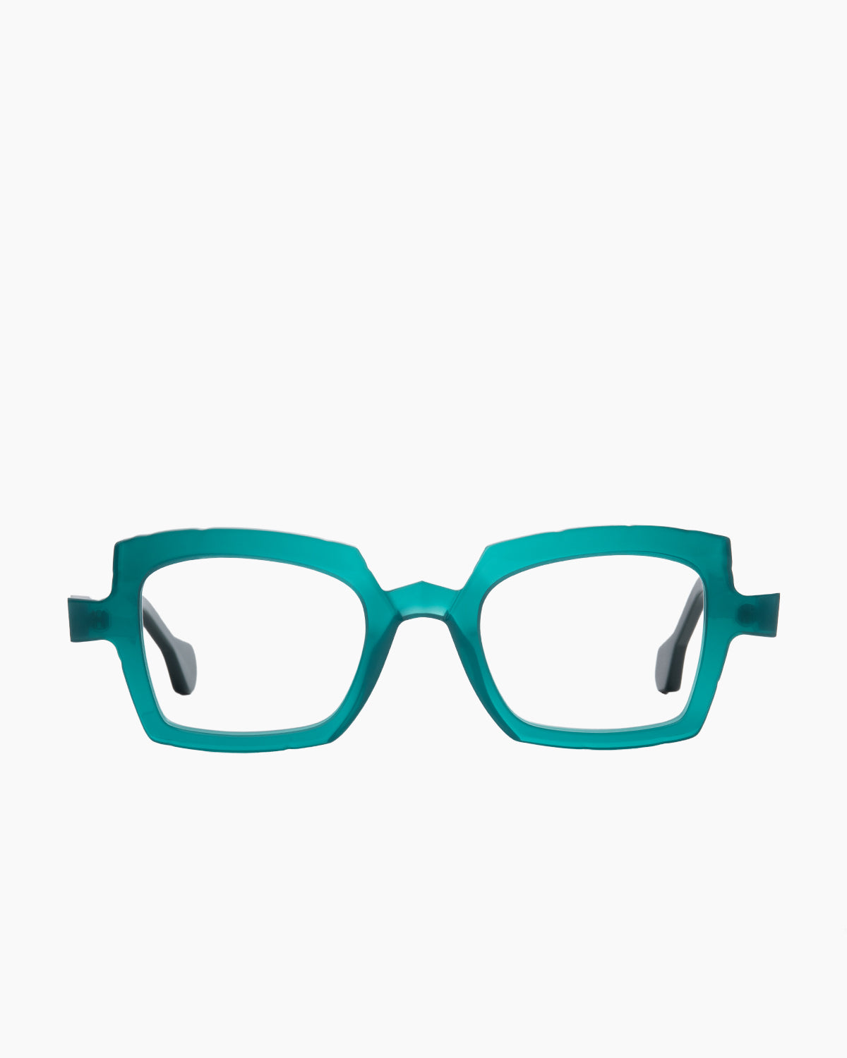 green plastic rectangle eyeglasses by Anne et Valentin model etude4, front view, lunettes de vue rectangle couleur vert