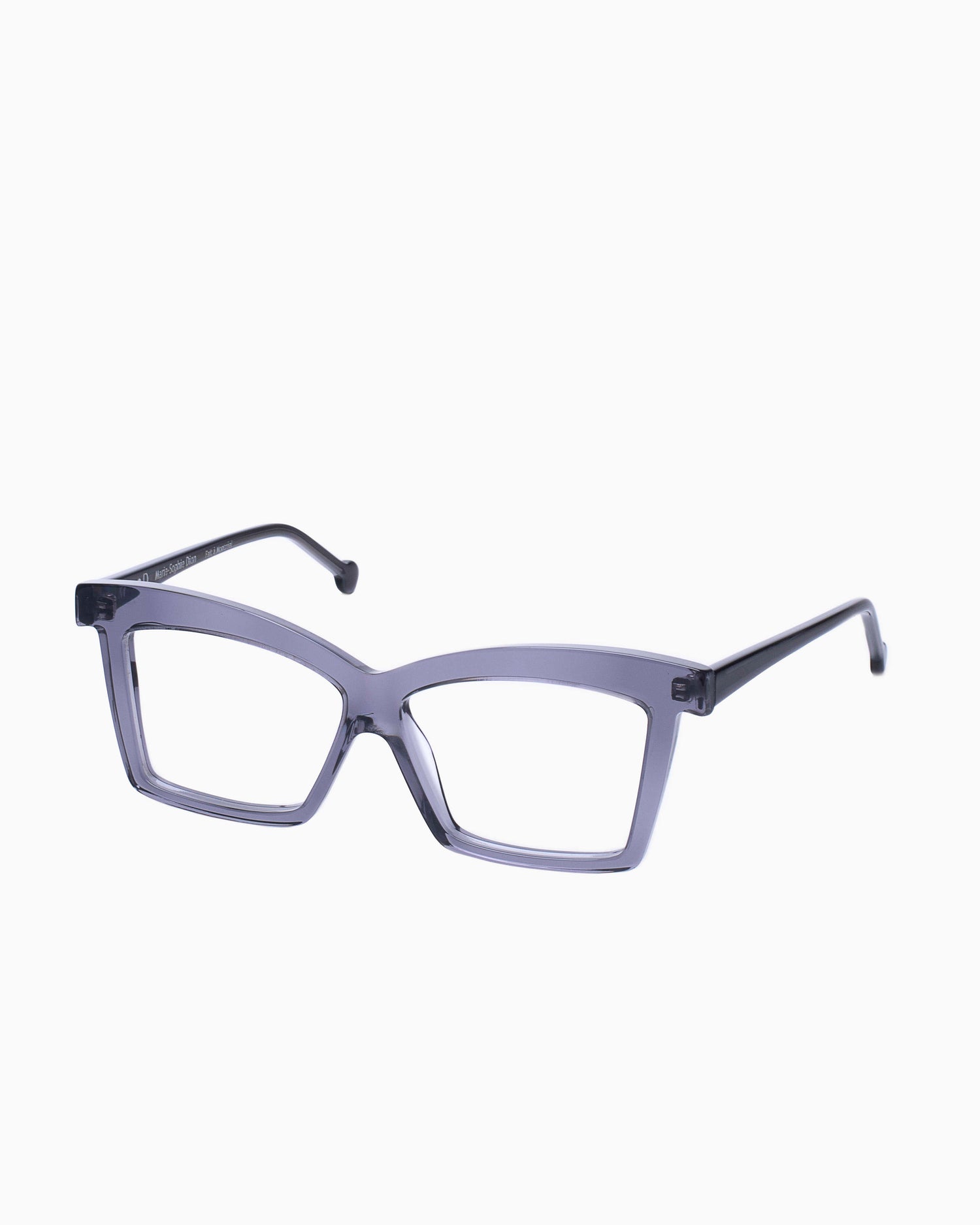 grey plastic butterfly eyeglasses by Marie-Sophie Dion model Elkas, front view, lunettes de vue papillon couleur Gris