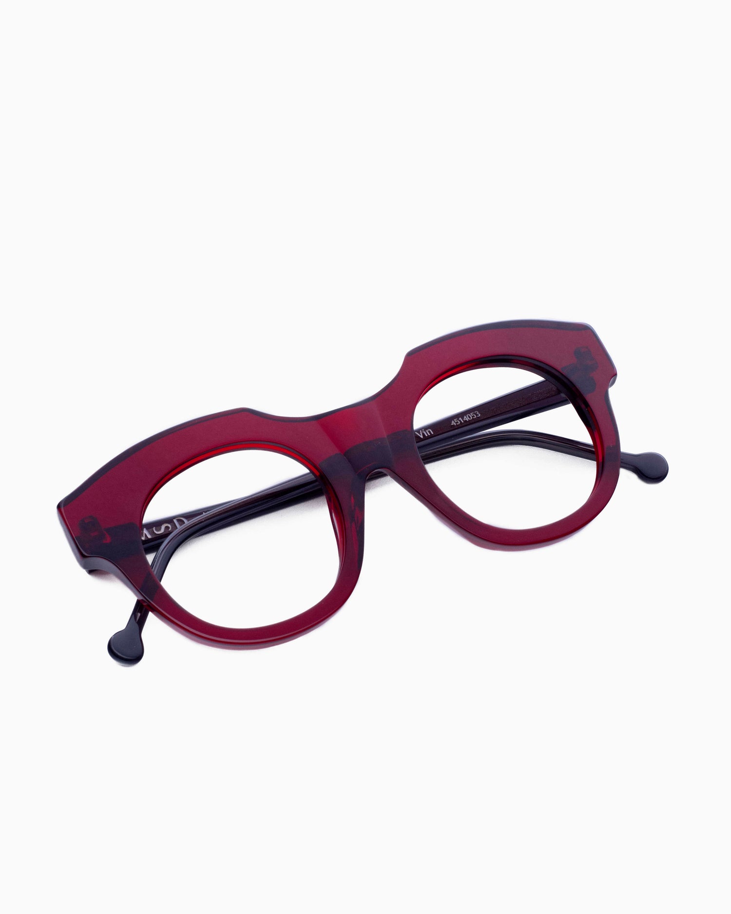 burgundy plastic round eyeglasses by Marie-Sophie Dion model Genest, front view, lunettes de vue rond couleur bourgogne