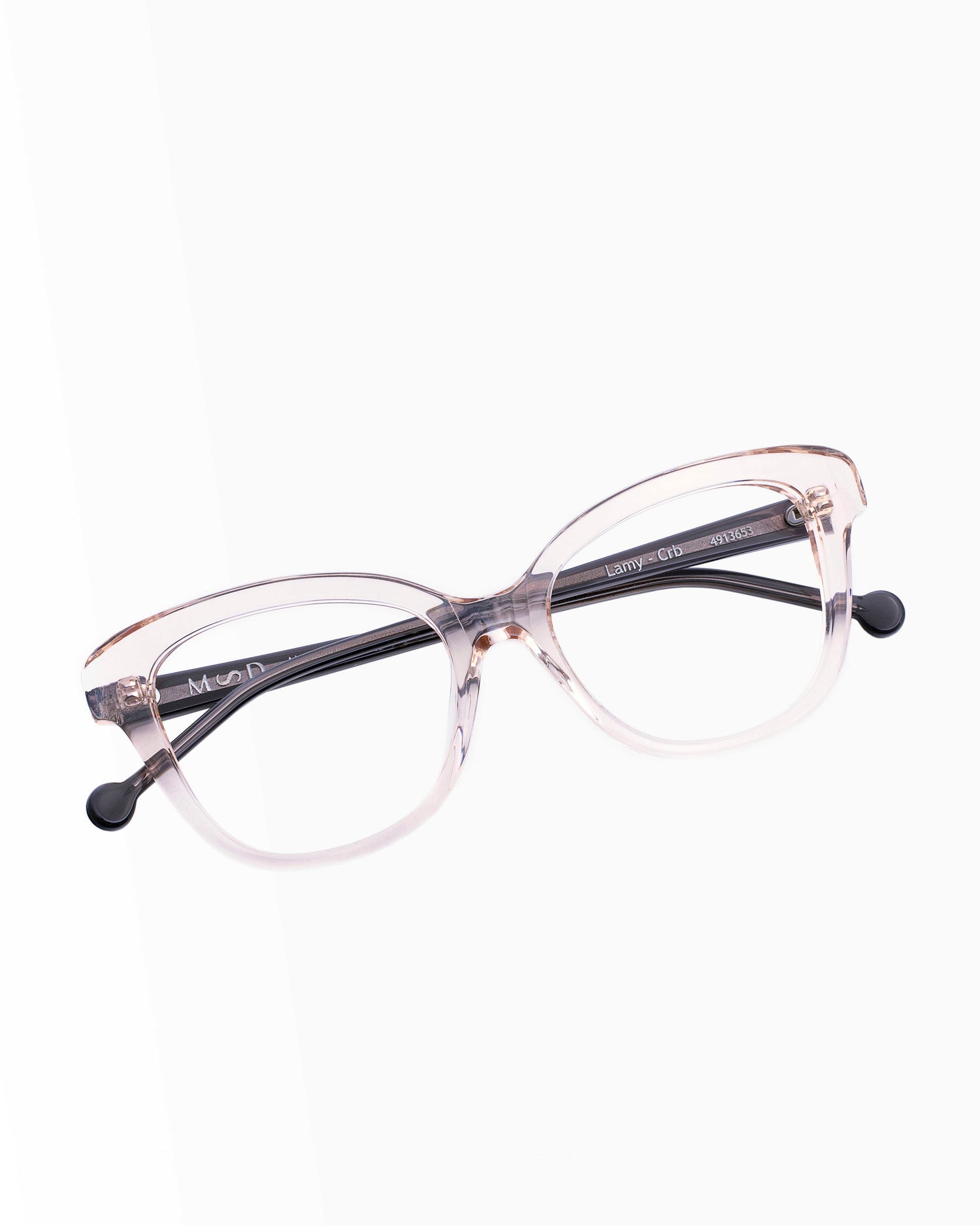 pink, beige plastic butterfly eyeglasses by Marie-Sophie Dion model Lamy, front view, lunettes de vue papillon couleur rose, beige