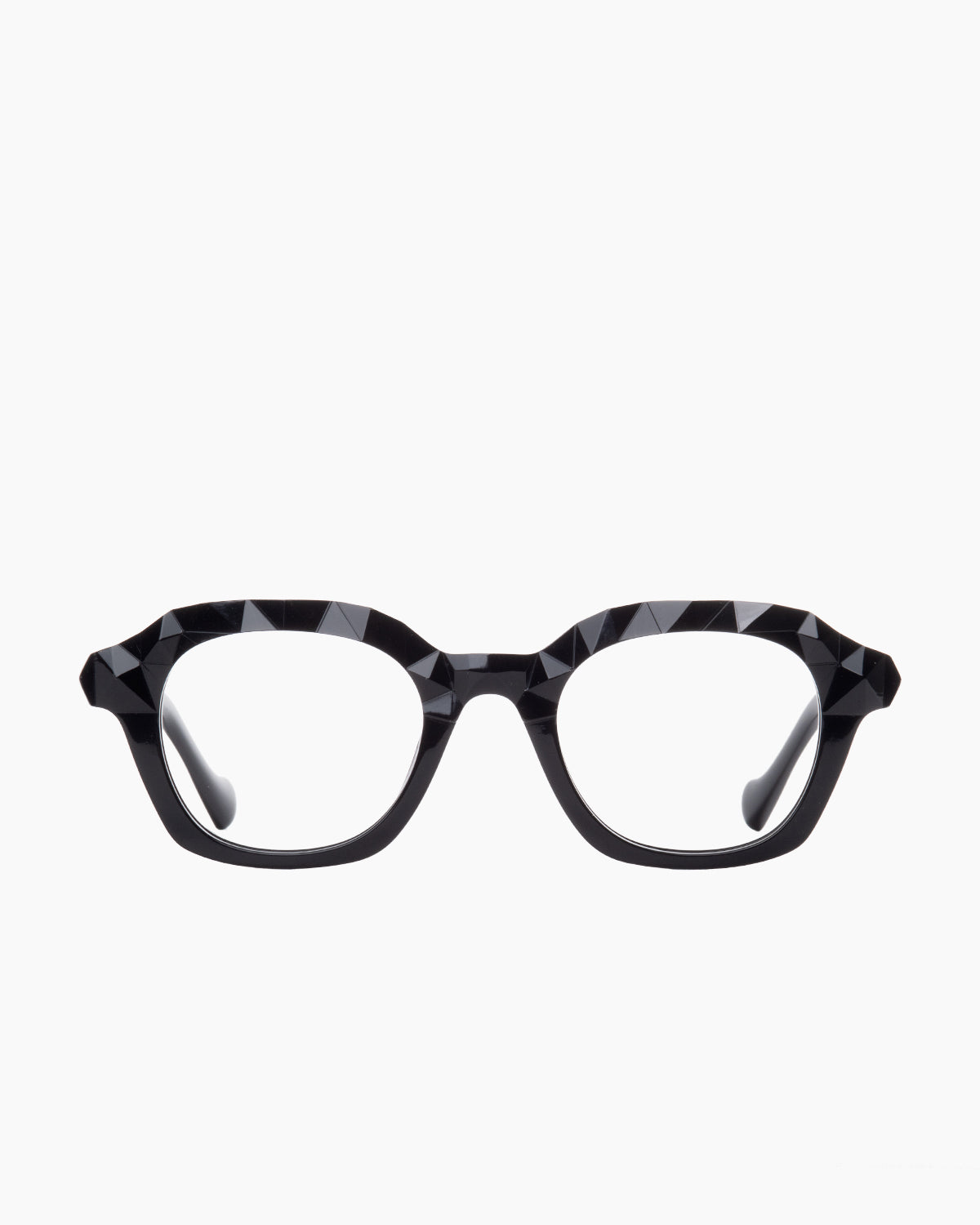 black plastic rectangle eyeglasses by Yohji Yamamoto model Look022, front view, lunettes de vue rectangle couleur noir