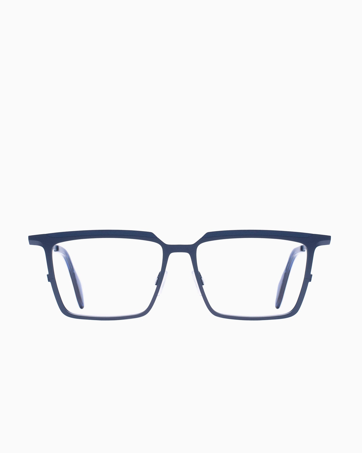 blue metal rectangle eyeglasses by Theo model Barion, front view, lunettes de vue rectangle couleur Bleu