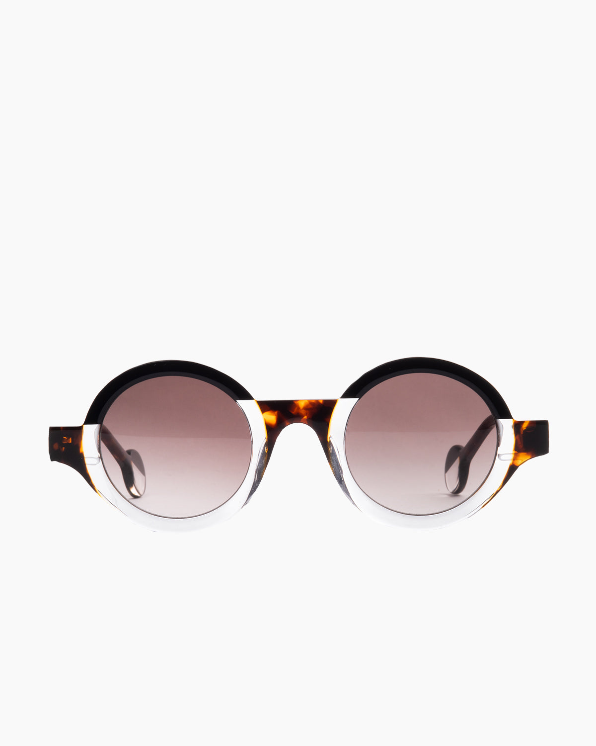 tortoise plastic round  sunglassesby Theo model Kubisme, front view, lunettes de vue rond couleur écaille de tortue