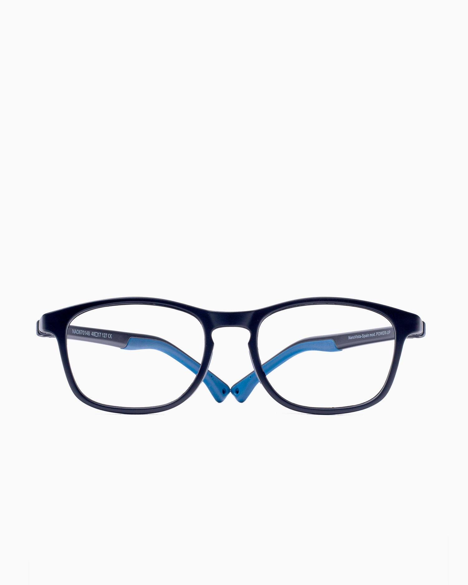 black plastic rectangle eyeglasses by Nanovista Kids model POWERUP, front view, lunettes de vue rectangle couleur Noir