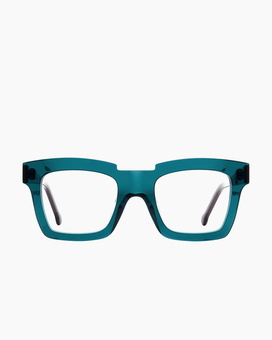 green plastic rectangle eyeglasses by Marie-Sophie Dion model Willard, front view, lunettes de vue rectangle couleur vert