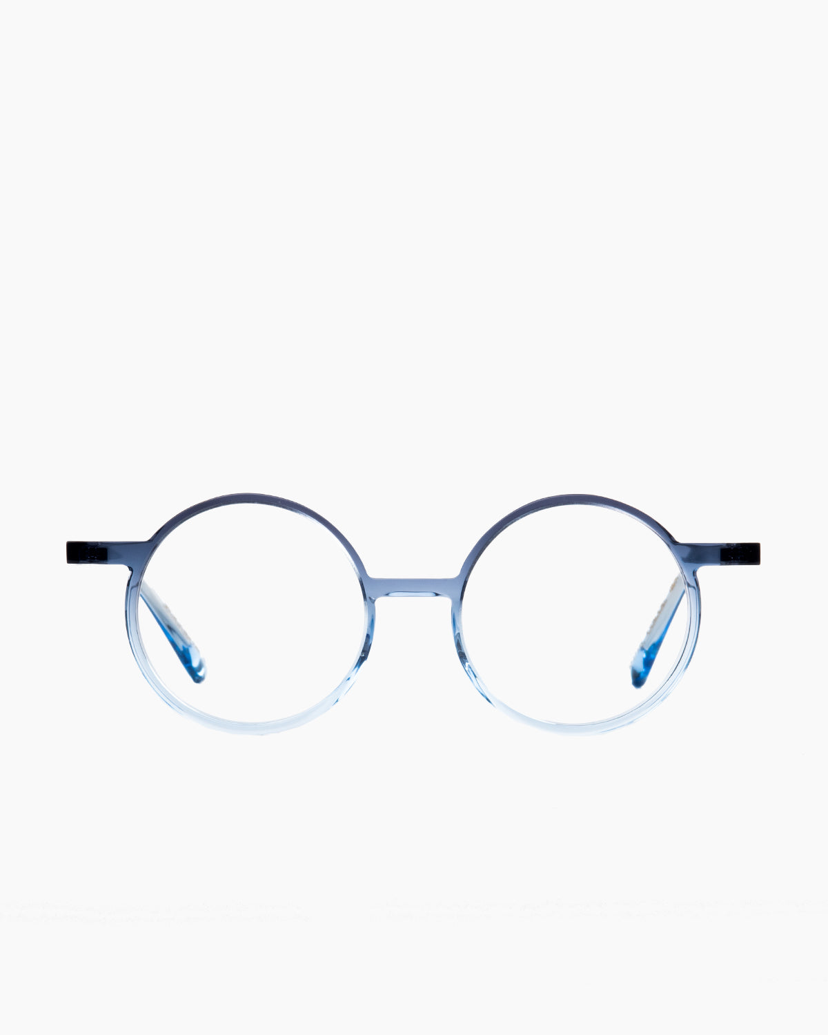 blue plastic round eyeglasses by Gamine model Södermalm kids, front view, lunettes de vue rond couleur bleu