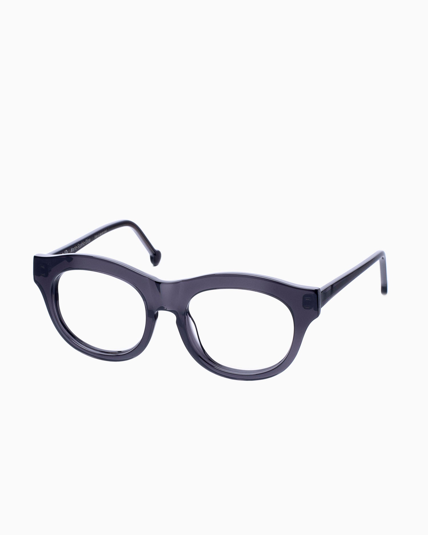 grey plastic round eyeglasses by Marie-Sophie Dion model Carette, front view, lunettes de vue rond couleur Gris