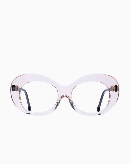 pink, beige plastic oval eyeglasses by Marie-Sophie Dion model Morin, front view, lunettes de vue ovale couleur rose, beige