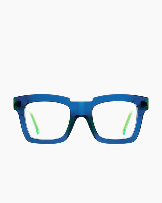 blue plastic rectangle eyeglasses by Marie-Sophie Dion model Willard, front view, lunettes de vue rectangle couleur bleu