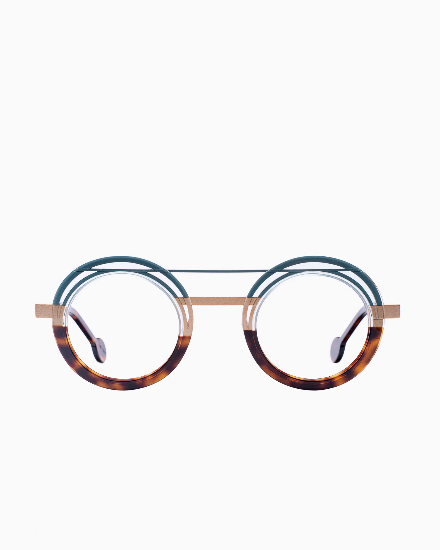 tortoise metal round eyeglasses by Anne et Valentin model Labyrinthe1, front view, lunettes de vue rond couleur Écaille de tortue